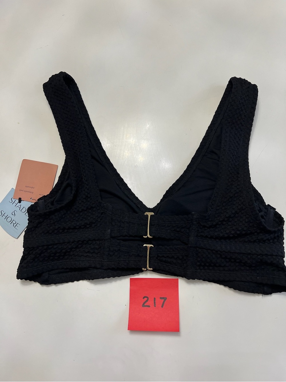 Shade & Shore Black Textured Bikini Top with Front Hooks